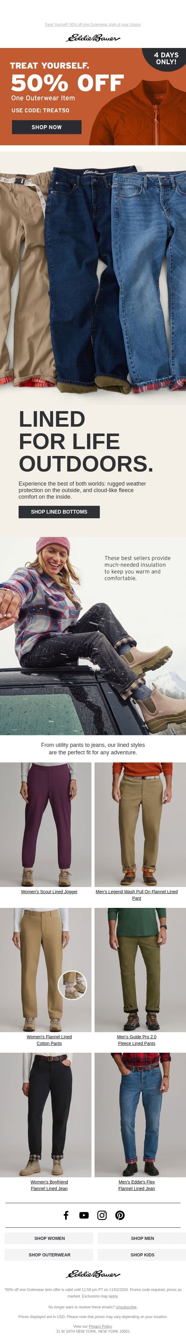 Rugged Outside, Fleece-Lined Inside email from Eddie Bauer screenshot
