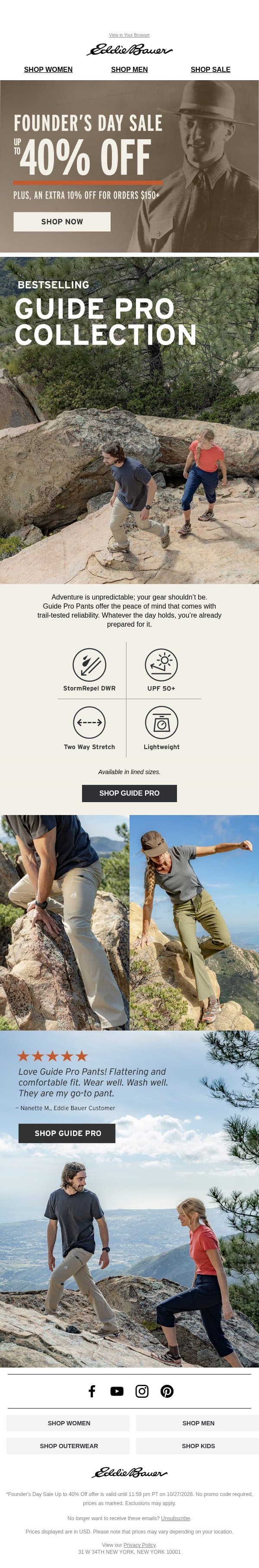 Guide Pro 40% Off - Founder's Day Sale email from Eddie Bauer screenshot