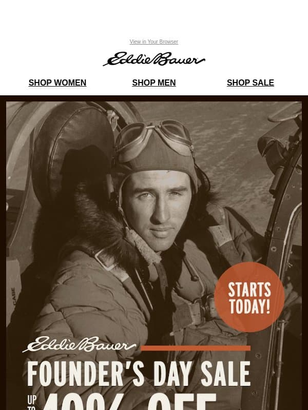 Founder’s Day Sale: Up To 40% Off Starts Today email from Eddie Bauer