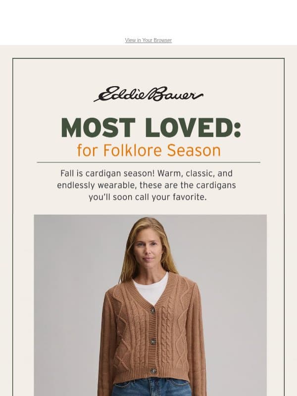 Most Loved For Folklore Season email from Eddie Bauer