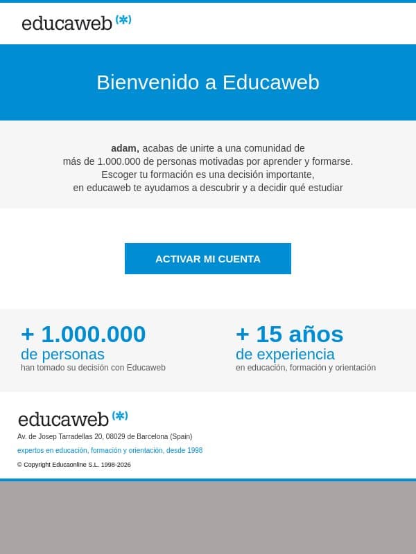 Bienvenido a Educaweb email from Educaweb screenshot