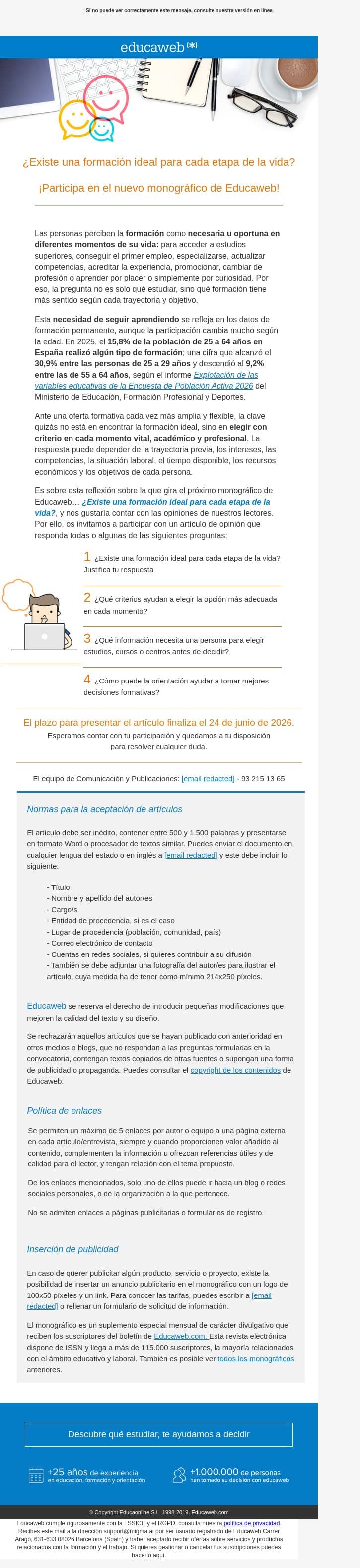 ¿Existe una formación ideal para cada etapa de la vida? Participa en el nuevo monográfico email from Educaweb screenshot