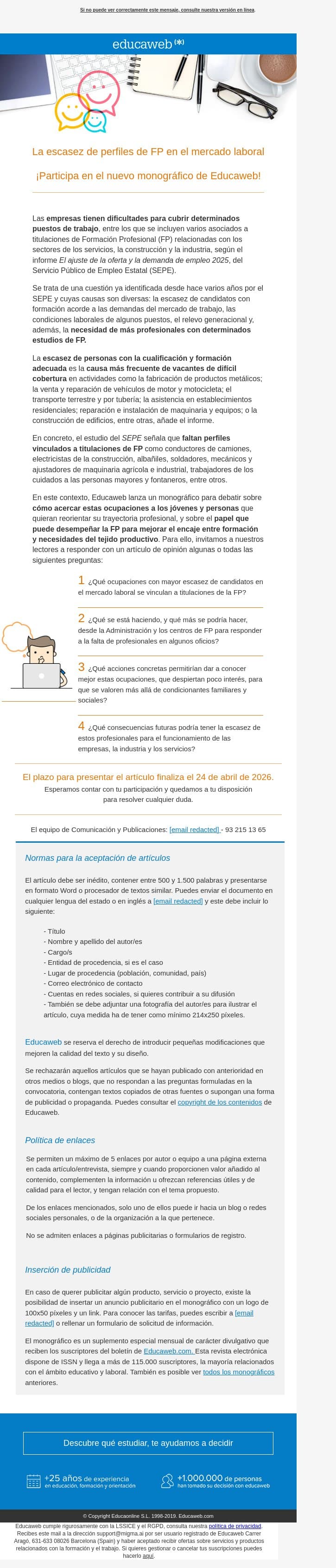 Escasez de perfiles de FP: participa en el nuevo monográfico email from Educaweb screenshot