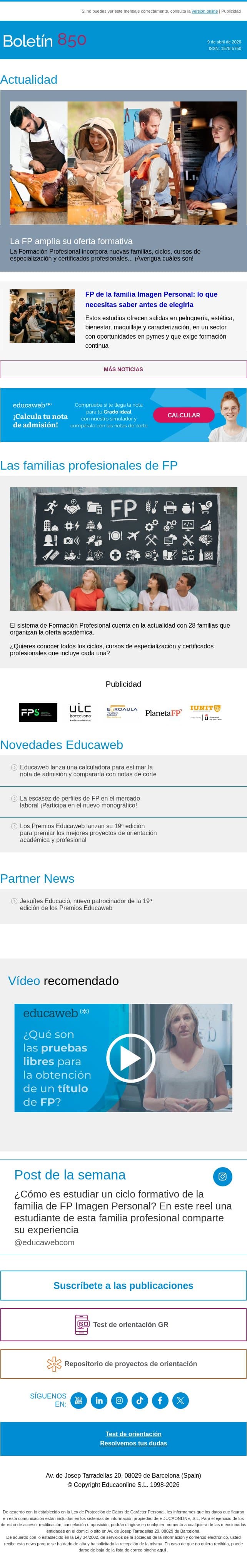 La FP amplía su oferta con nuevas formaciones email from Educaweb screenshot