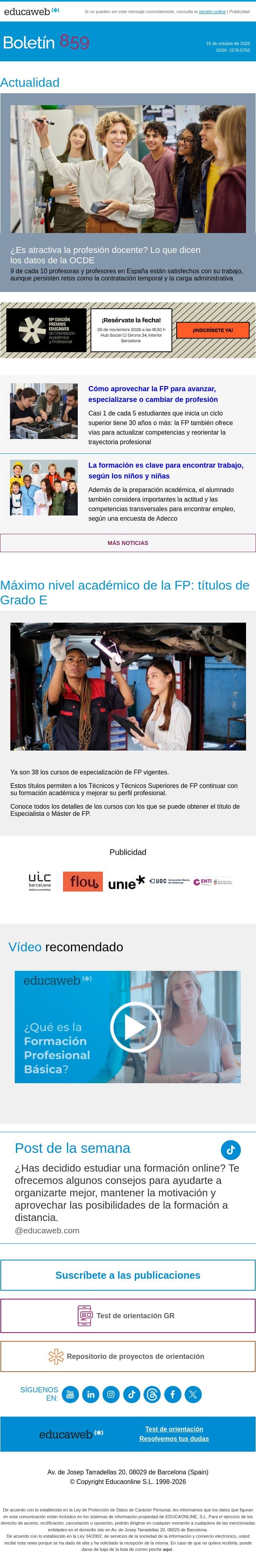 ¿Es atractiva la profesión docente? email from Educaweb screenshot
