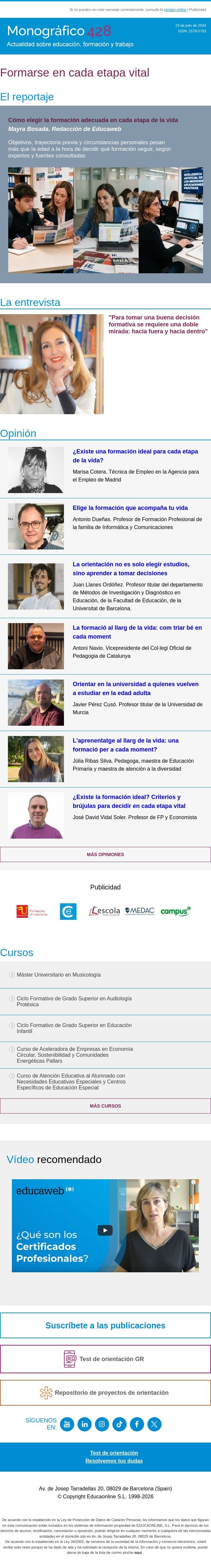 Formación para toda la vida email from Educaweb screenshot