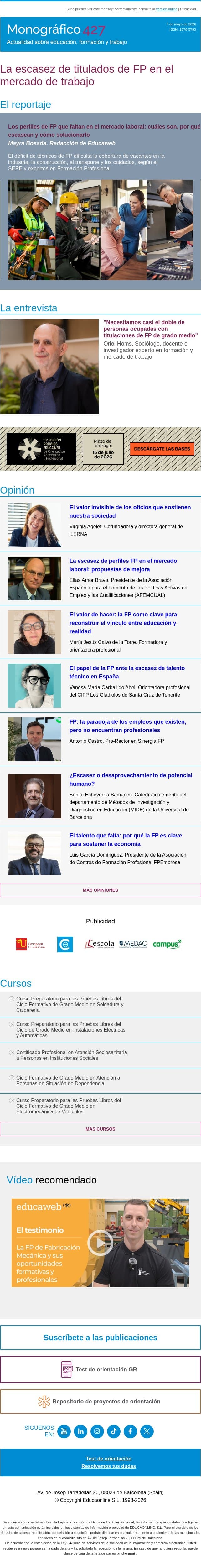 Faltan técnicos de FP: causas y soluciones email from Educaweb screenshot
