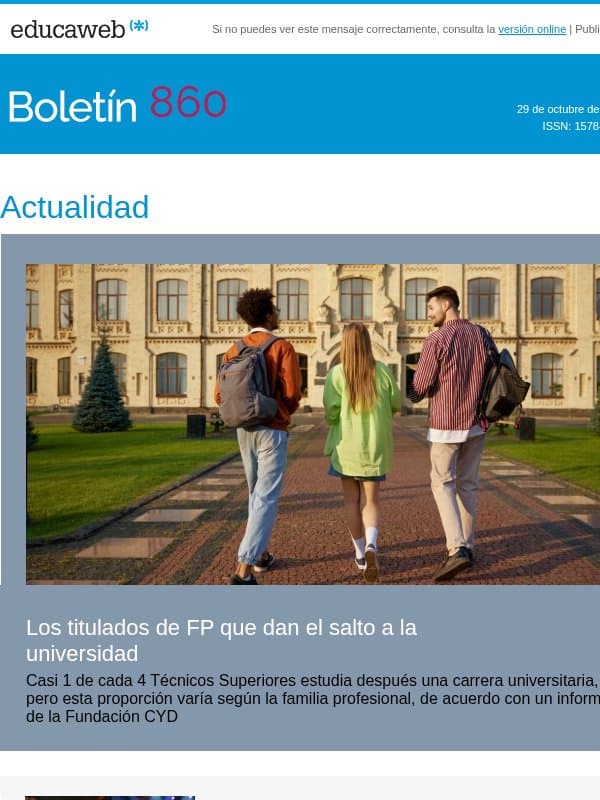 De la FP a la universidad: qué titulados dan el paso email from Educaweb