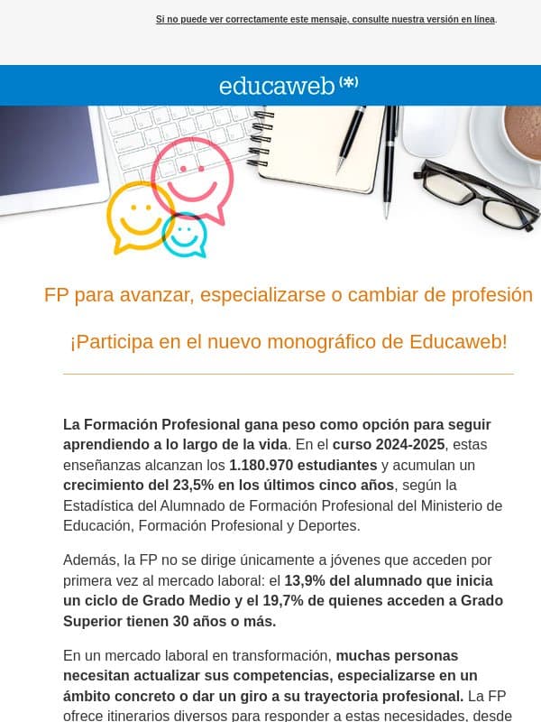 FP para avanzar, especializarse o cambiar de profesión. ¡Participa en el monográfico! email from Educaweb