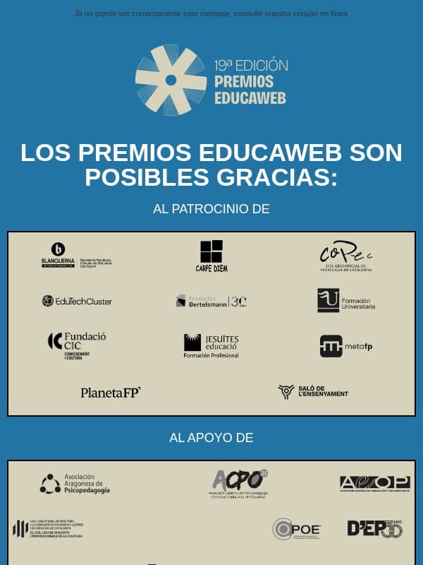 Los Premios Educaweb son posibles gracias a⦠email from Educaweb