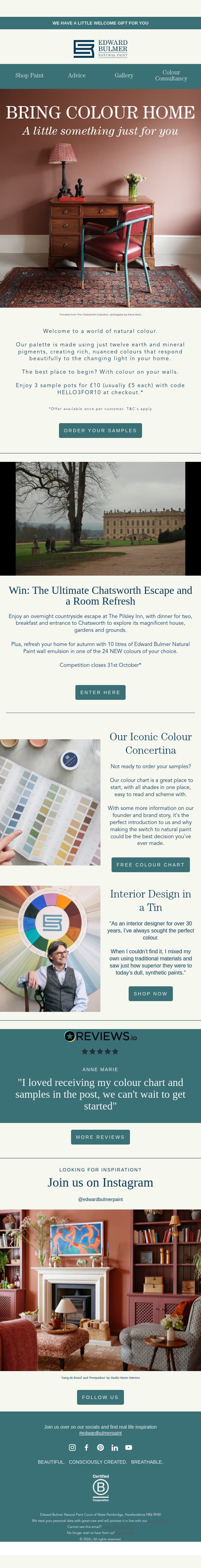 A welcome gift from us email from Edward Bulmer Natural Paint screenshot