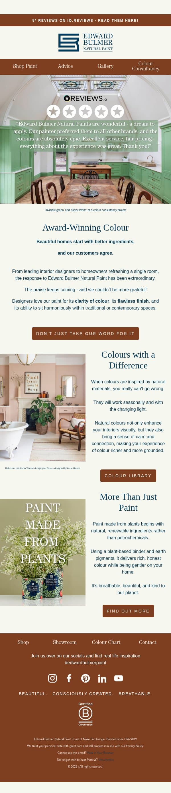 Trusted by designers, loved by our customers email from Edward Bulmer Natural Paint screenshot