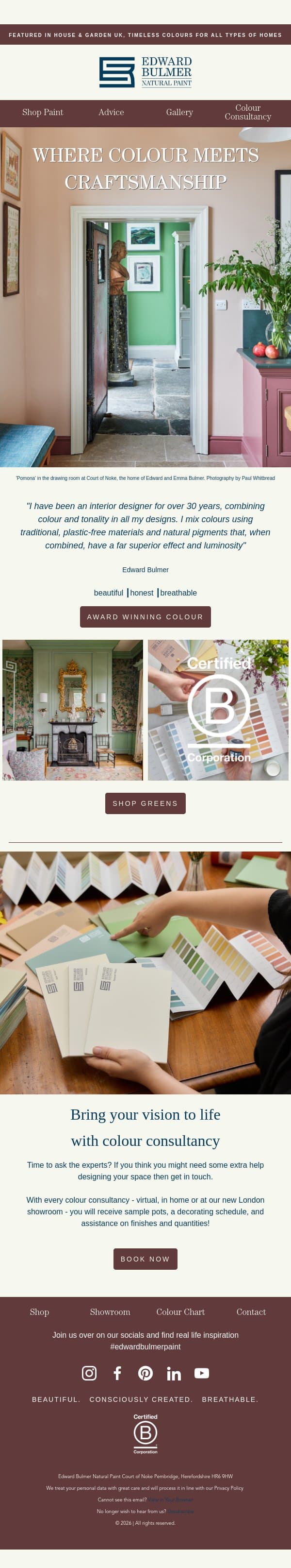 Colours created by an interior designer email from Edward Bulmer Natural Paint screenshot