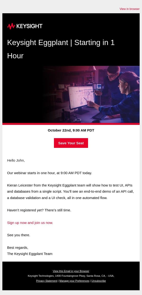 Starting In One Hour: Beyond The UI email from Eggplant (Keysight Technologies) screenshot