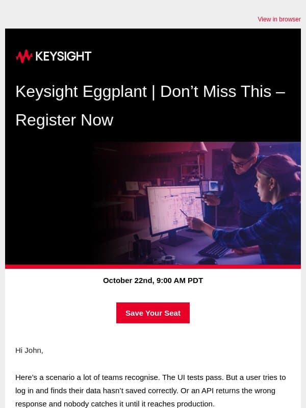 Your UI Tests Pass. But Does the Data Behind Them? email from Eggplant (Keysight Technologies)