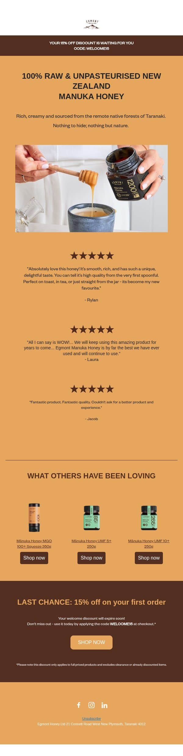 We love our community 🍯 email from Egmont Honey screenshot