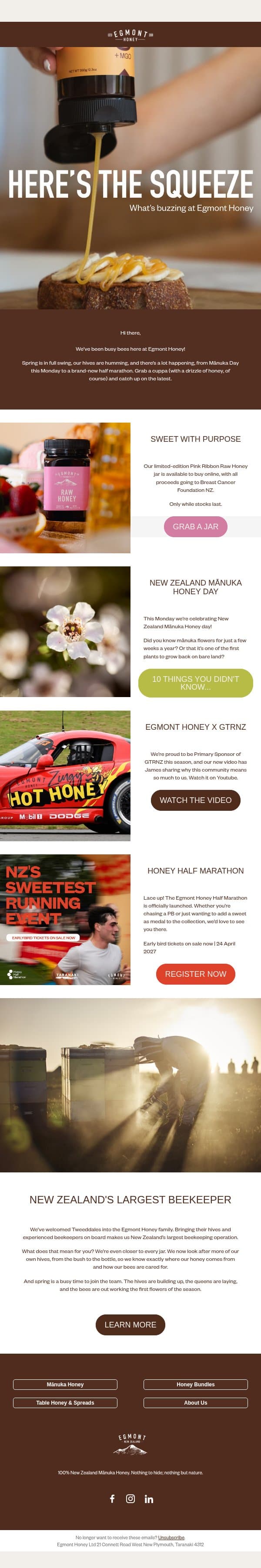 We’ve been busy bees 🐝 Here’s the latest email from Egmont Honey screenshot