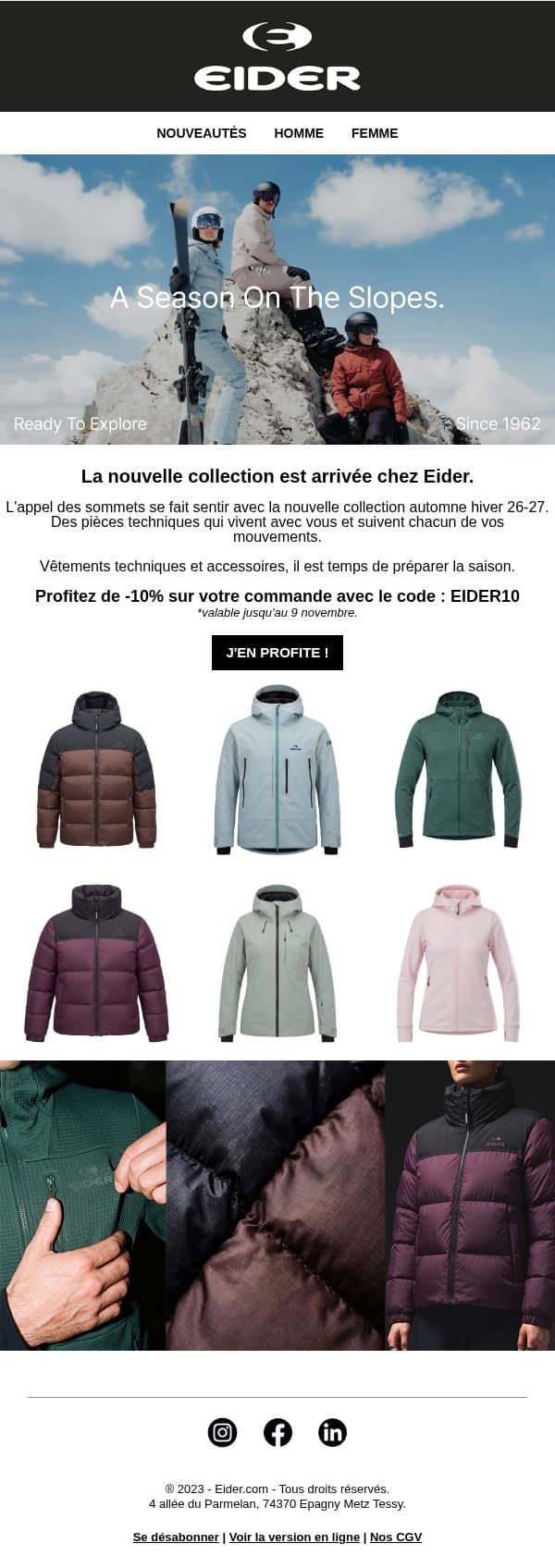 -10% pour fêter l'arrivée de la nouvelle collection email from Eider screenshot