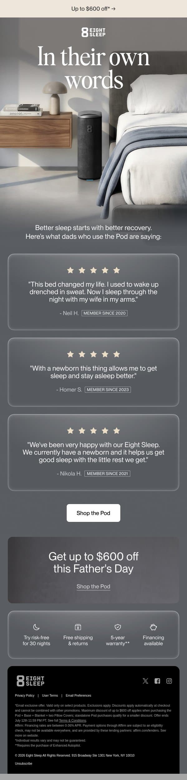 What the Pod feels like for dads* email from Eight Sleep screenshot