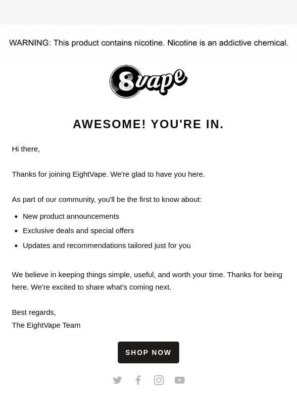 You're Now Part of the Family! email from EightVape