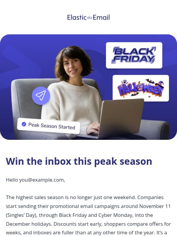 Peak season starts now: dates, segments and subject lines email from Elastic Email