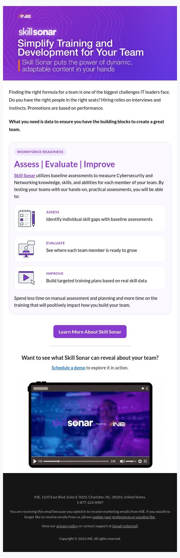 Turn Team Skill Gaps into Targeted Training Plans with INE email from eLearnSecurity screenshot