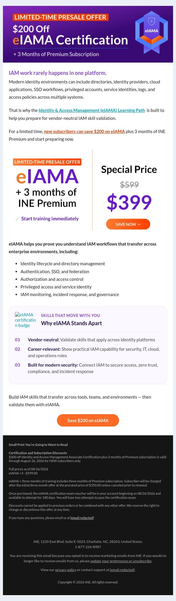 Are Your IAM Skills Ready For Real Enterprise Environments? email from eLearnSecurity screenshot