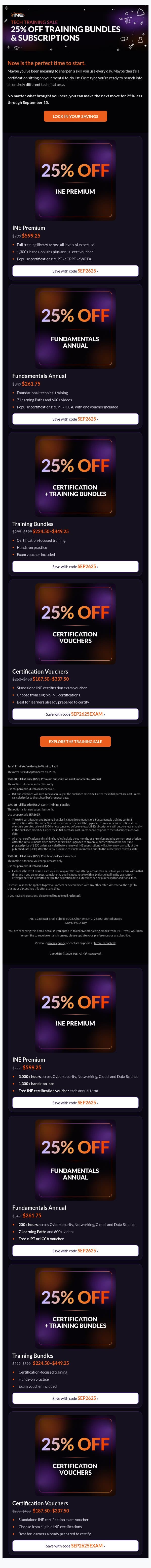 Adam: These 25% Savings End Soon email from eLearnSecurity screenshot