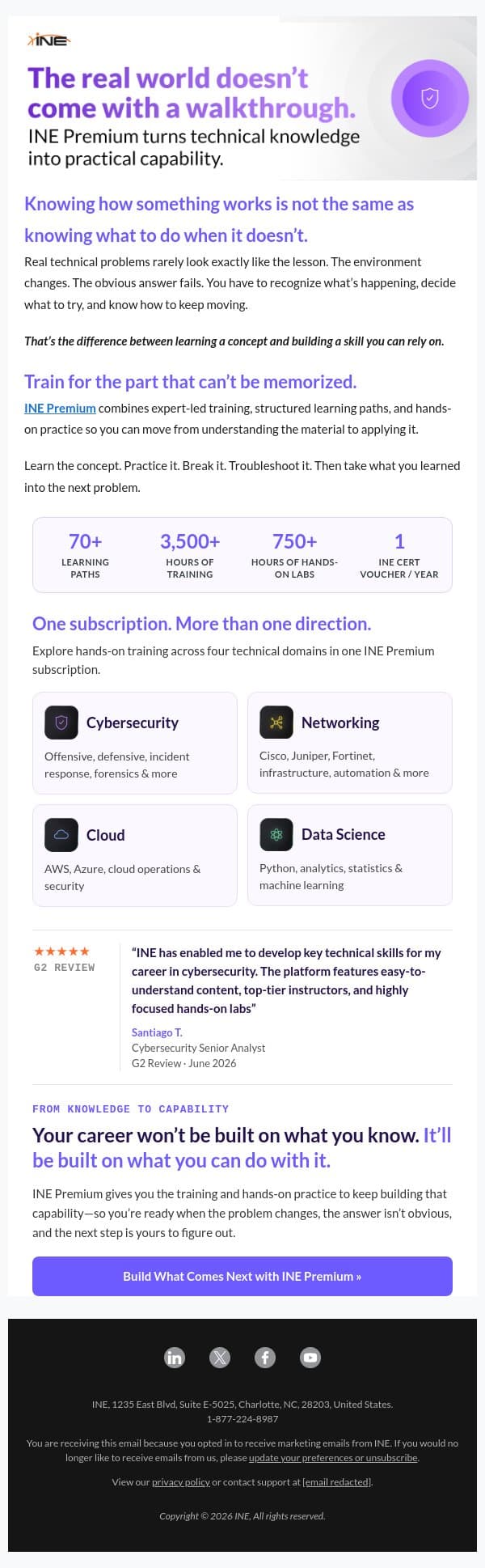 What Happens When the Problem Doesn’t Match the Lesson? email from eLearnSecurity screenshot