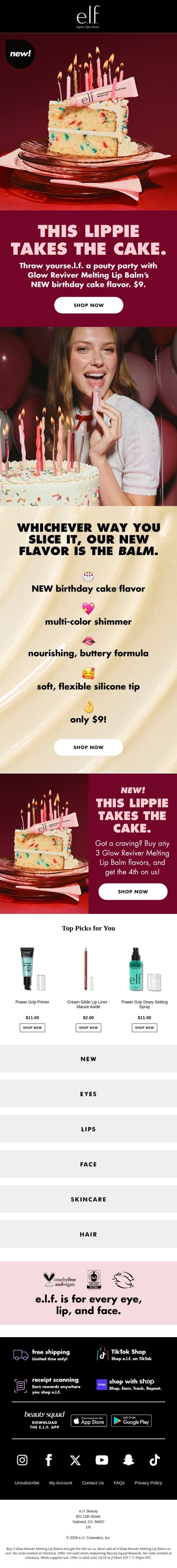 This new lippie flav takes the cake 🎂 email from e.l.f. Beauty screenshot
