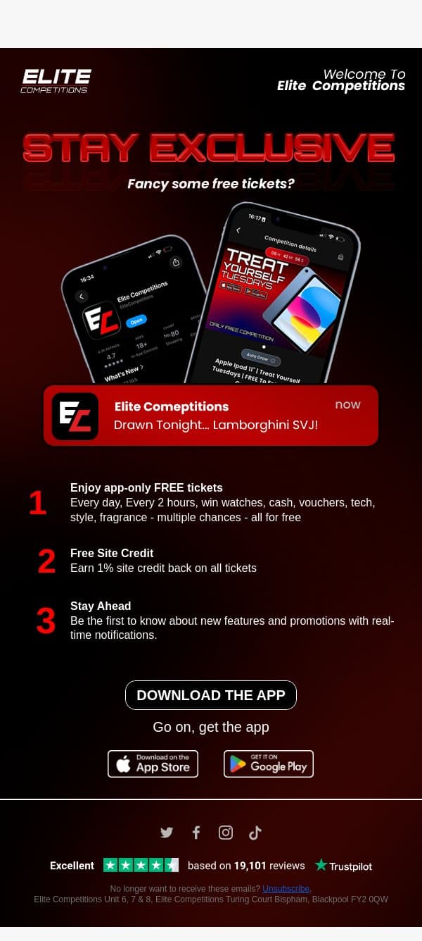 This is where the real wins happen 📲 email from Elite Competitions screenshot