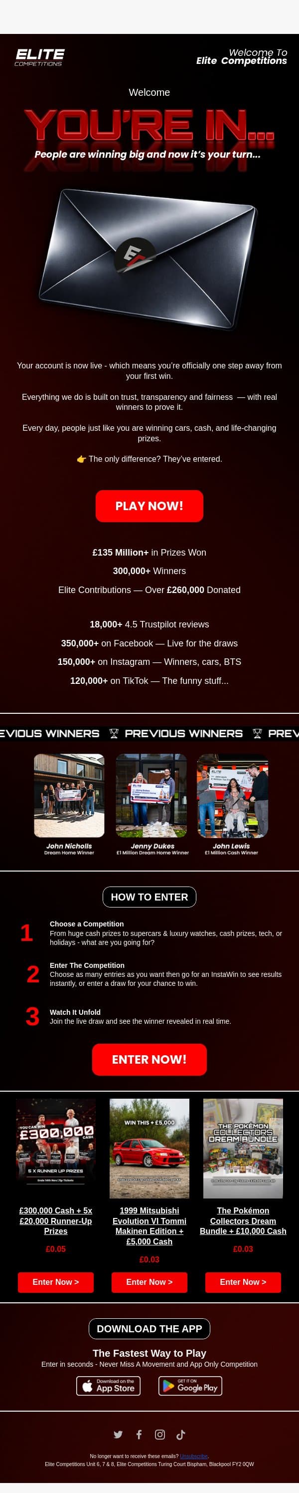 You’re in. Let’s get your first win started email from Elite Competitions screenshot