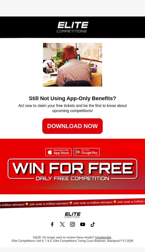 Final Call to Grab Your App-Only Benefits! email from Elite Competitions screenshot