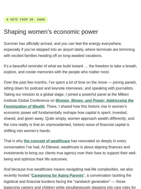 A summer of wealthcare is on deck email from Ellevest