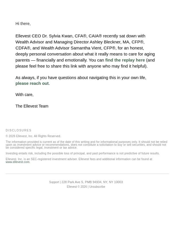 π₯ Replay: Caring for Aging Parents Webinar email from Ellevest