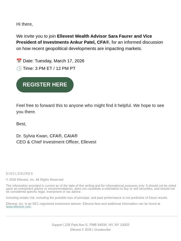 Tomorrow: Market Insights Webinar email from Ellevest