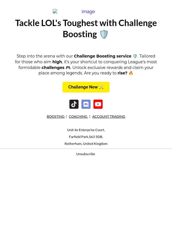 Rise Above: Dominate with Challenge Boosting! ⚔️ email from Eloboost24 screenshot