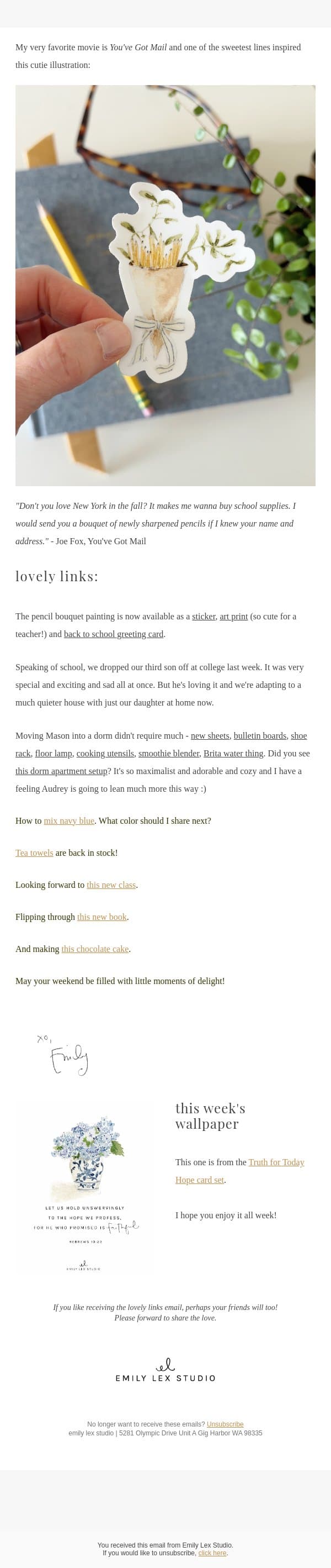 lovely links email from Emily Lex Studio screenshot