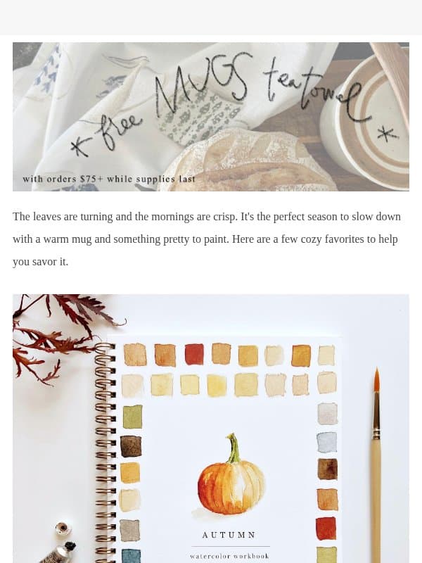 cozy fall favorites (+ your free tea towel) email from Emily Lex Studio
