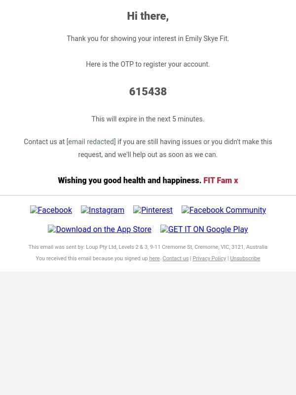 Your Login OTP email from Emily Skye