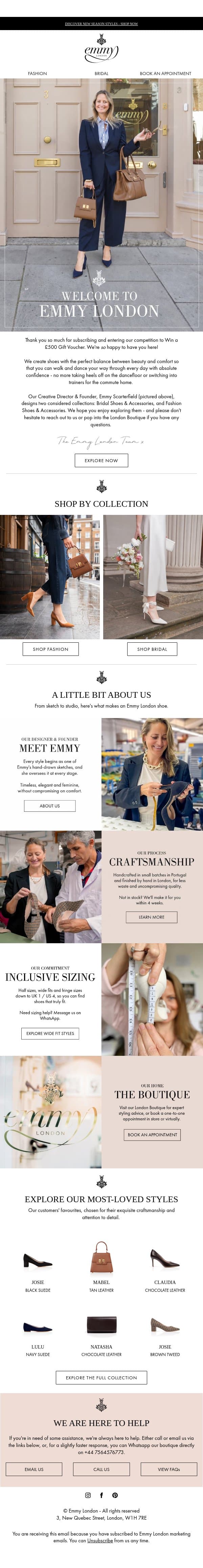 Welcome to Emmy London email from Emmy London screenshot