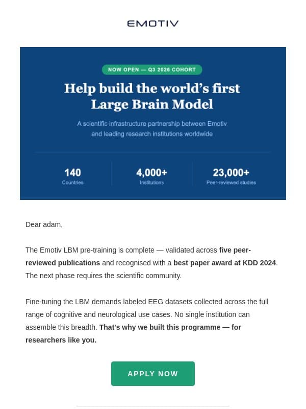 Your lab is invited to shape the future of cognitive AI! email from Emotiv