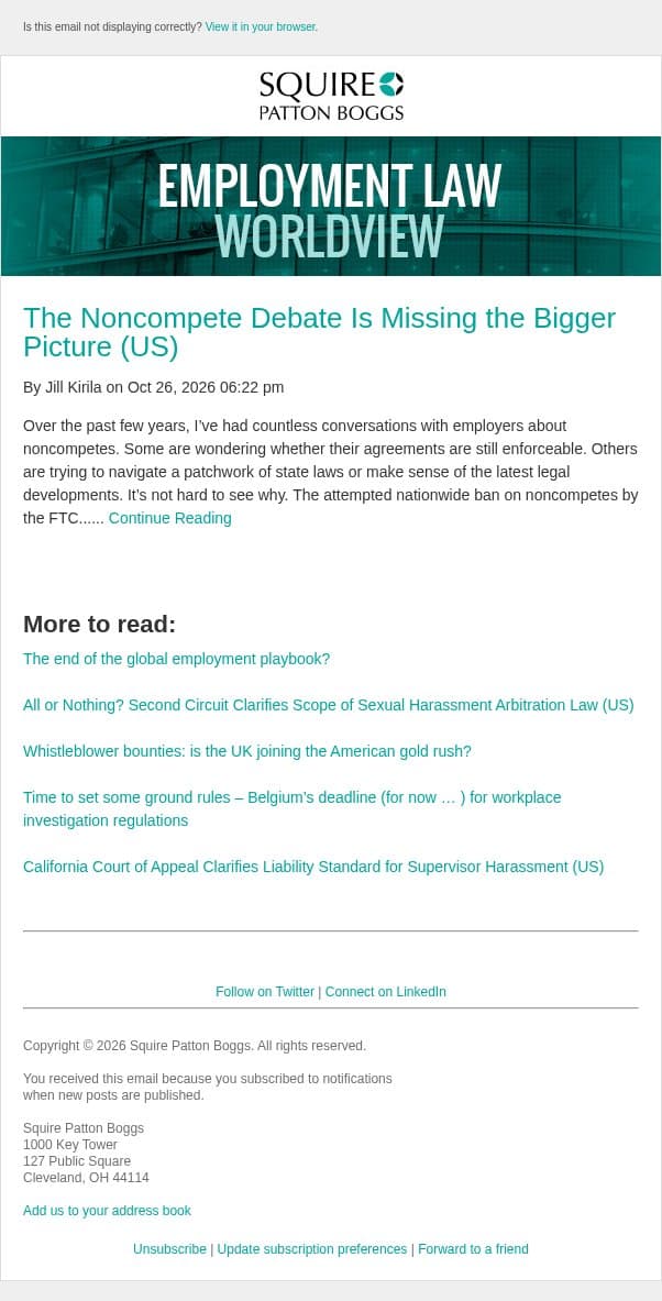 The Noncompete Debate Is Missing the Bigger Picture (US) email from Employment Law Worldview screenshot