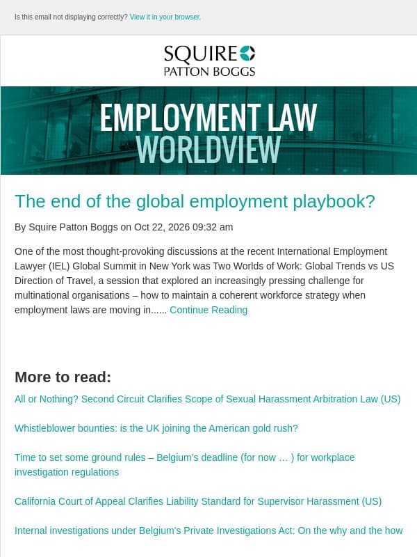 The end of the global employment playbook? email from Employment Law Worldview