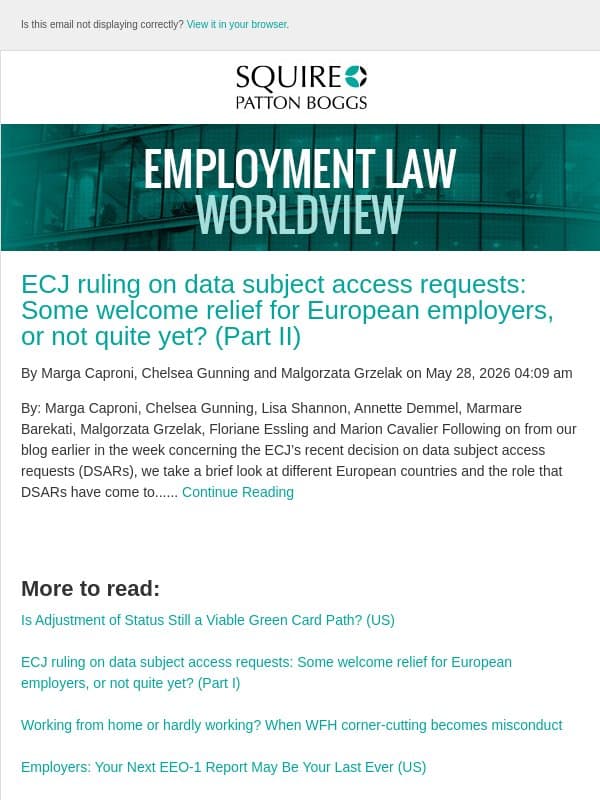 ECJ ruling on data subject access requests: Some welcome relief for European employers, or not quite yet? (Part II) email from Employment Law Worldview
