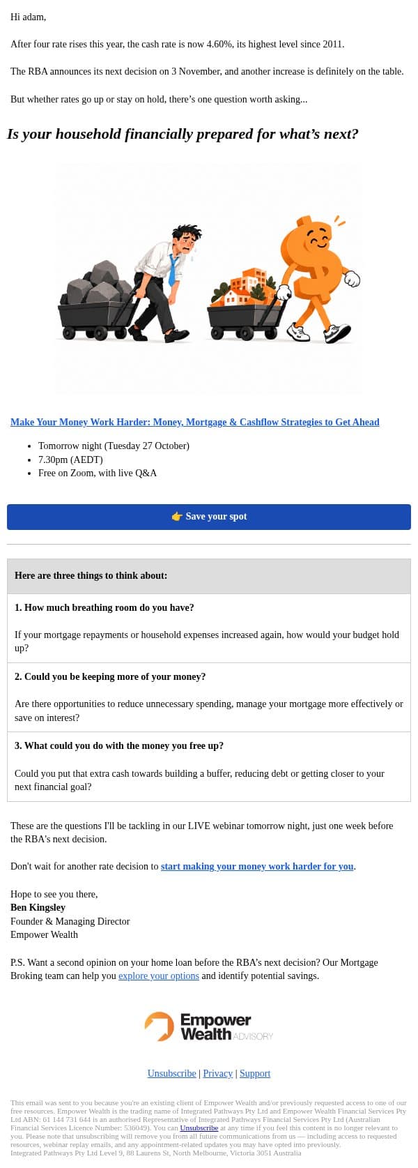 Could rates rise again next week? Here's what you can do now. email from Empower Wealth screenshot