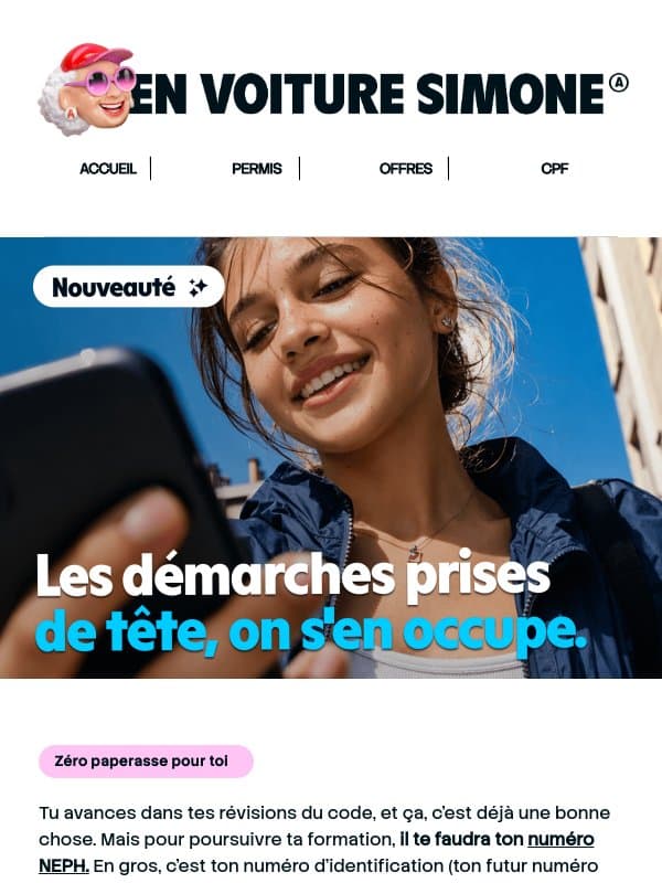 Ton code avance, pense à ton NEPH 👀 email from En Voiture Simone
