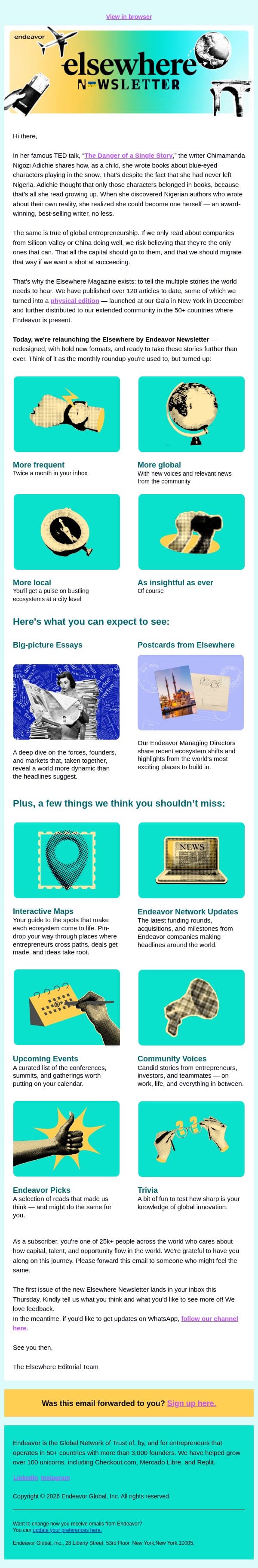 Introducing the Elsewhere Newsletter ๐ email from Endeavor screenshot