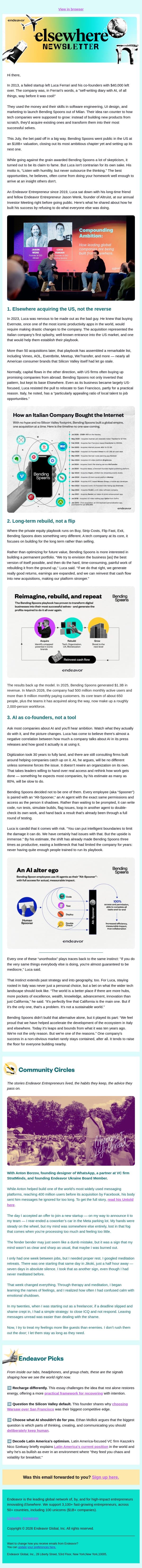 Bending Spoons and the $18B+ case for going against the grain email from Endeavor screenshot