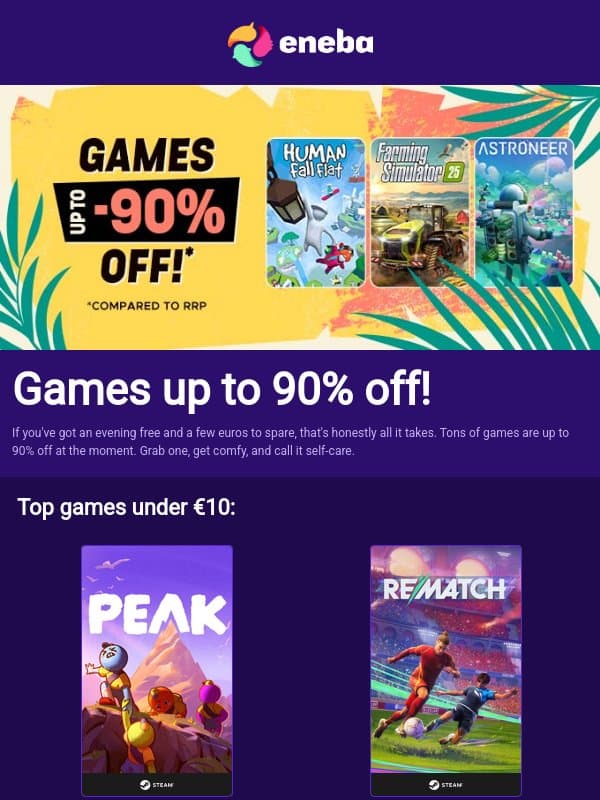Games up to 90% off email from Eneba